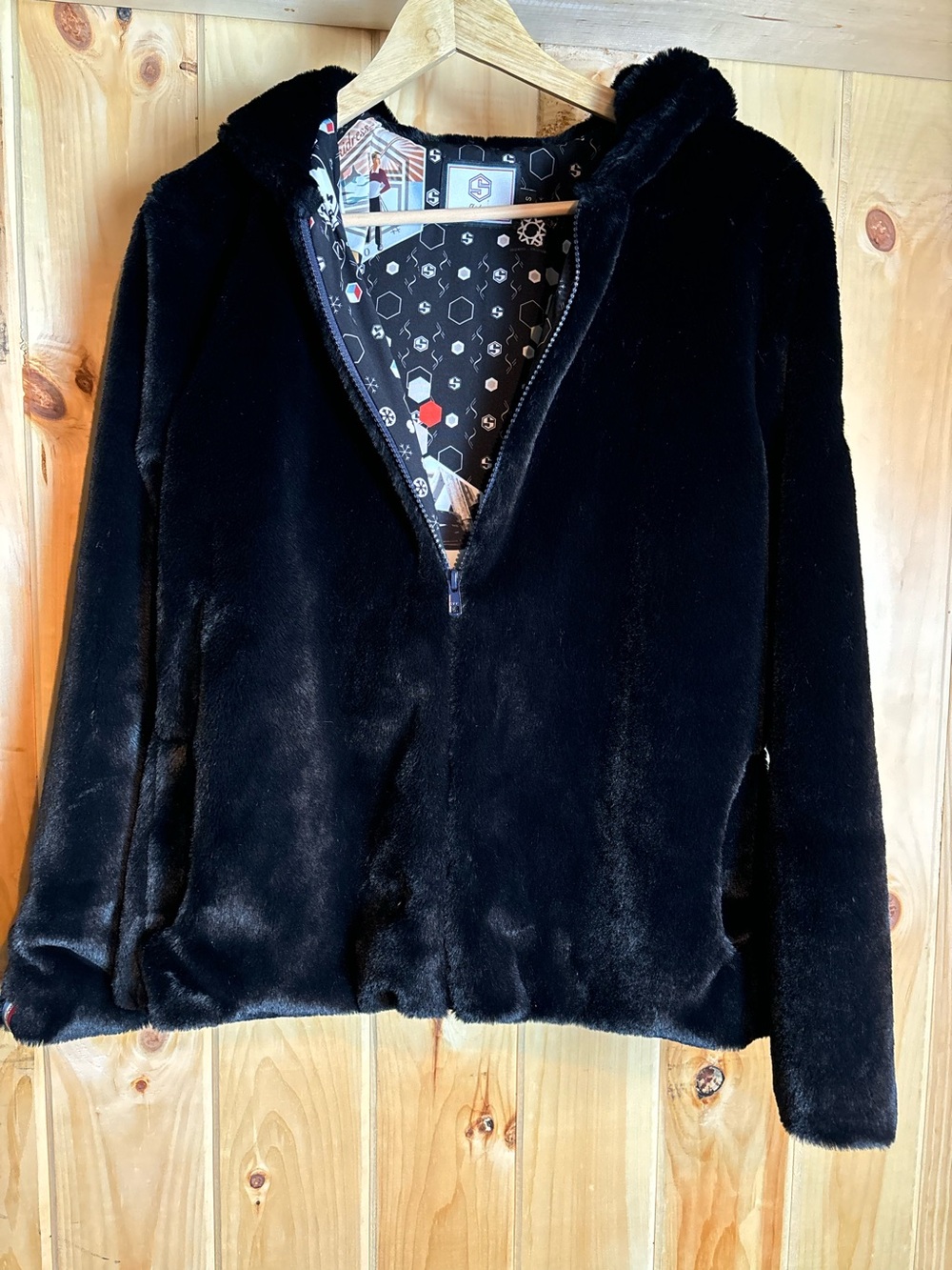 Black Faux Fur Hooded Skidress Jacket